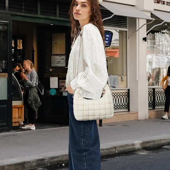 Elegant Lightweight Puffer Tote Bag for Women with Removable Crossbody Strap - Picture 2 of 7